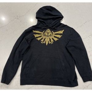 Official Nintendo Legend Of Zelda Gold Hyrule Crest Black Hoodie Sweatshirt Mens